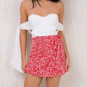 Princess Polly red floral tie mini skirt